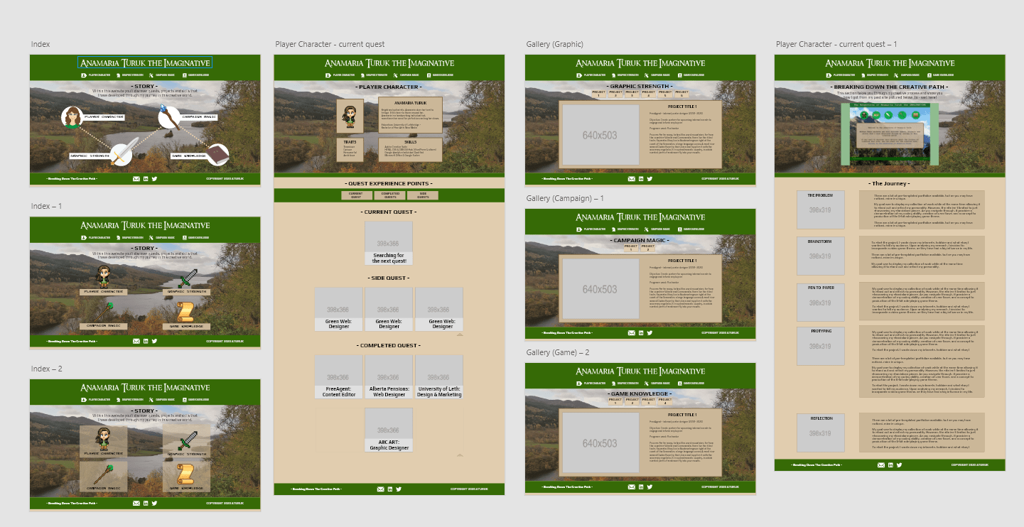Example of my 2020 website Adobe XD prototypes